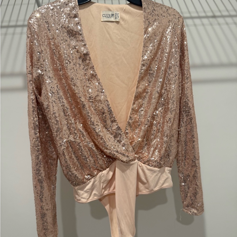 Club L London Elegant Cream Blouse Bodysuit